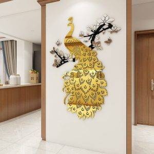 Acrylic wall sticker mirror-Golden peacock
